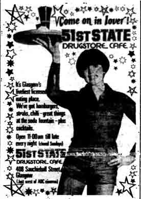 51st State Drugstore Cafe advert 1977